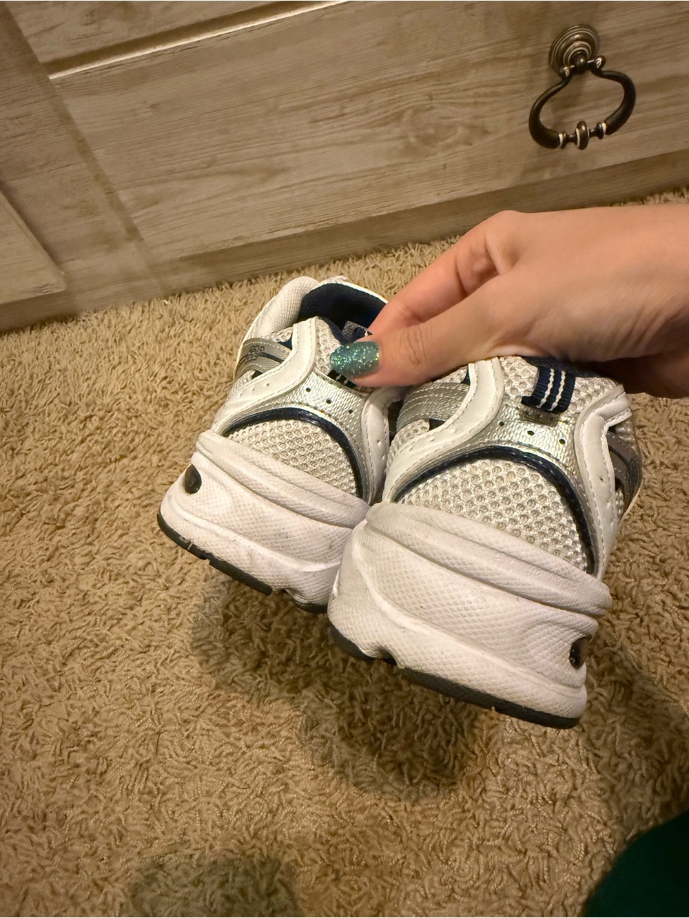 New Balance 530s White and Navy Athletic Sneakers - Picture 4 of 5